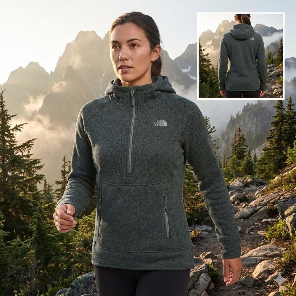 The North Face Crescent Hoodie Women Medium Grey Sweater Fleece 1/2 Zip Pullover